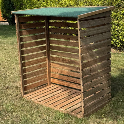 Wooden Log Store with Asphalt Roof