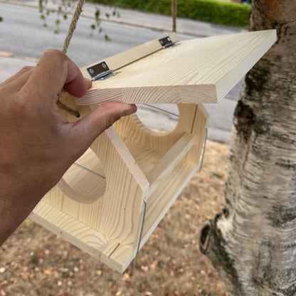 Hanging Wooden Bird Feeder Table with Apple Spikes