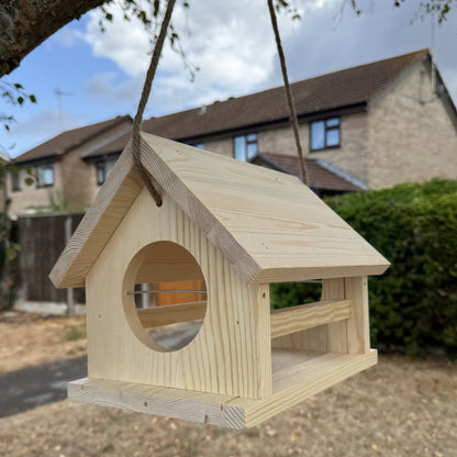 Hanging Wooden Bird Feeder Table with Apple Spikes