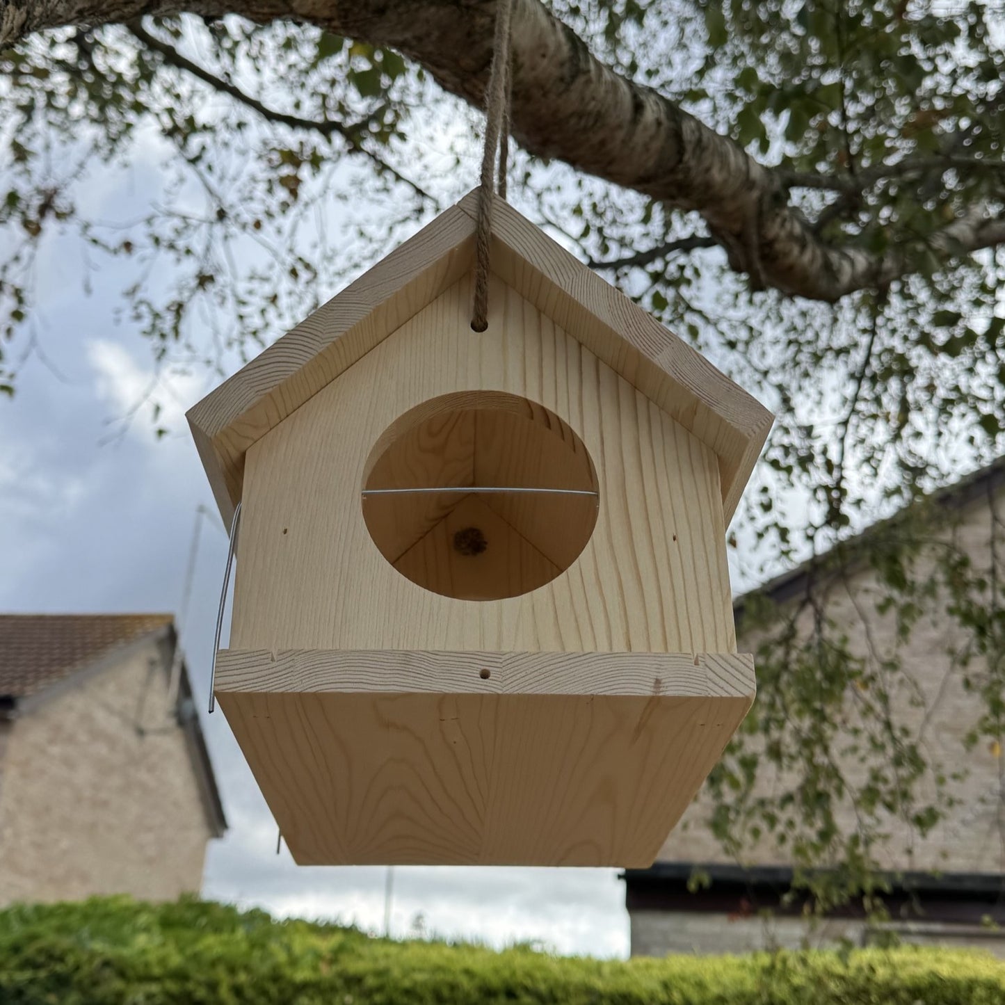 Hanging Wooden Bird Feeder Table with Apple Spikes