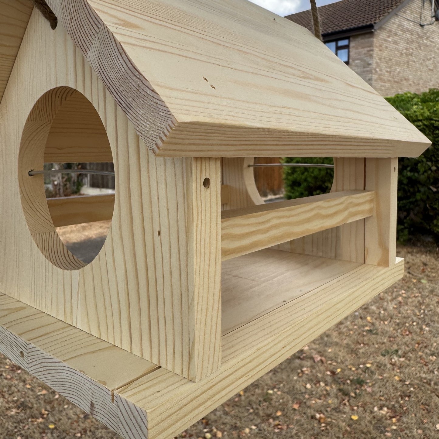 Hanging Wooden Bird Feeder Table with Apple Spikes