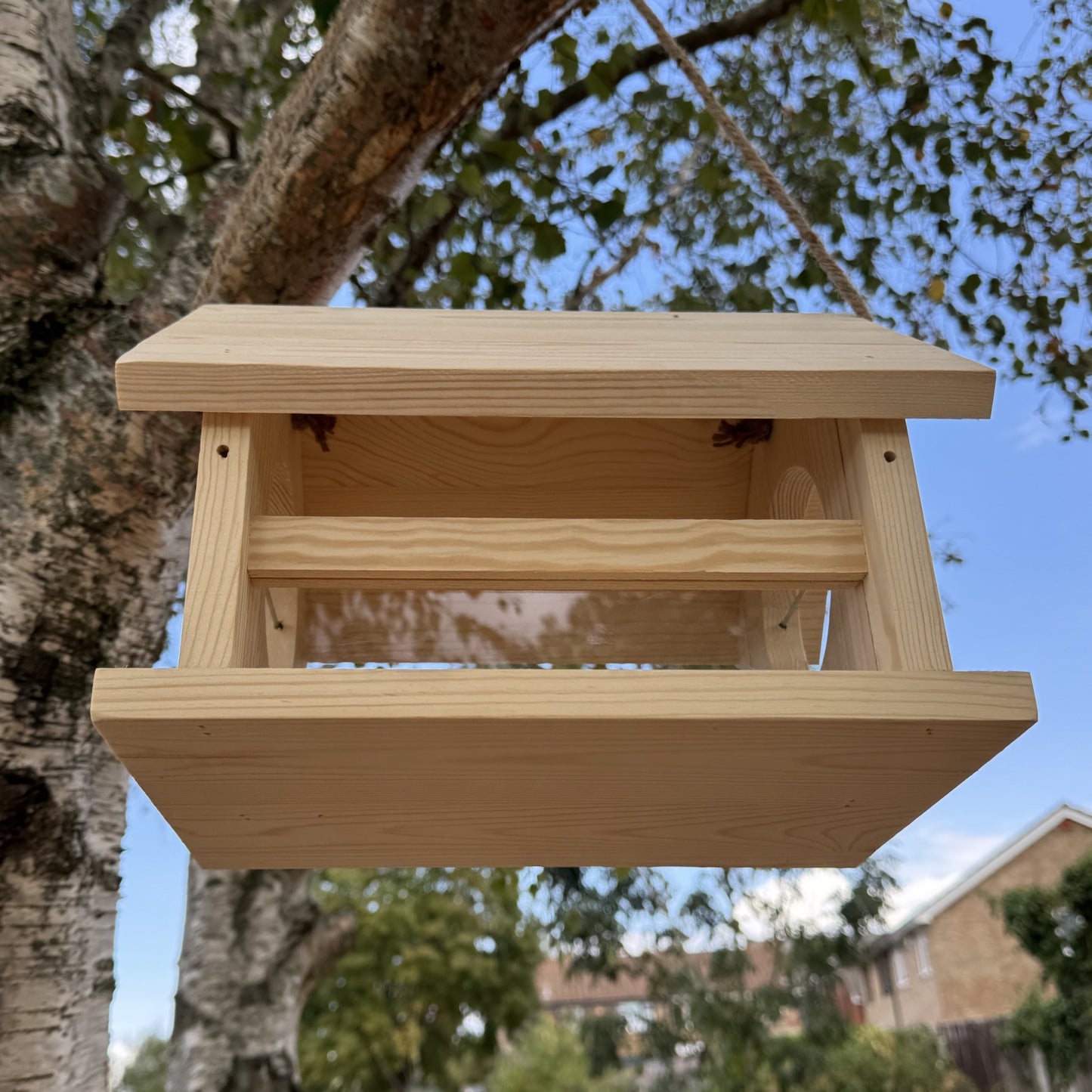 Hanging Wooden Bird Feeder Table with Apple Spikes