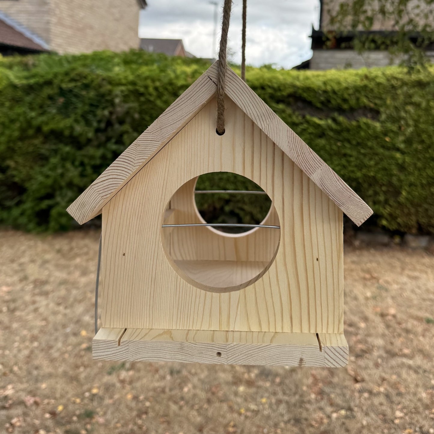Hanging Wooden Bird Feeder Table with Apple Spikes
