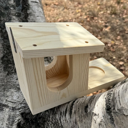 Wooden Wall Mounted Squirrel Feeder & Playhouse