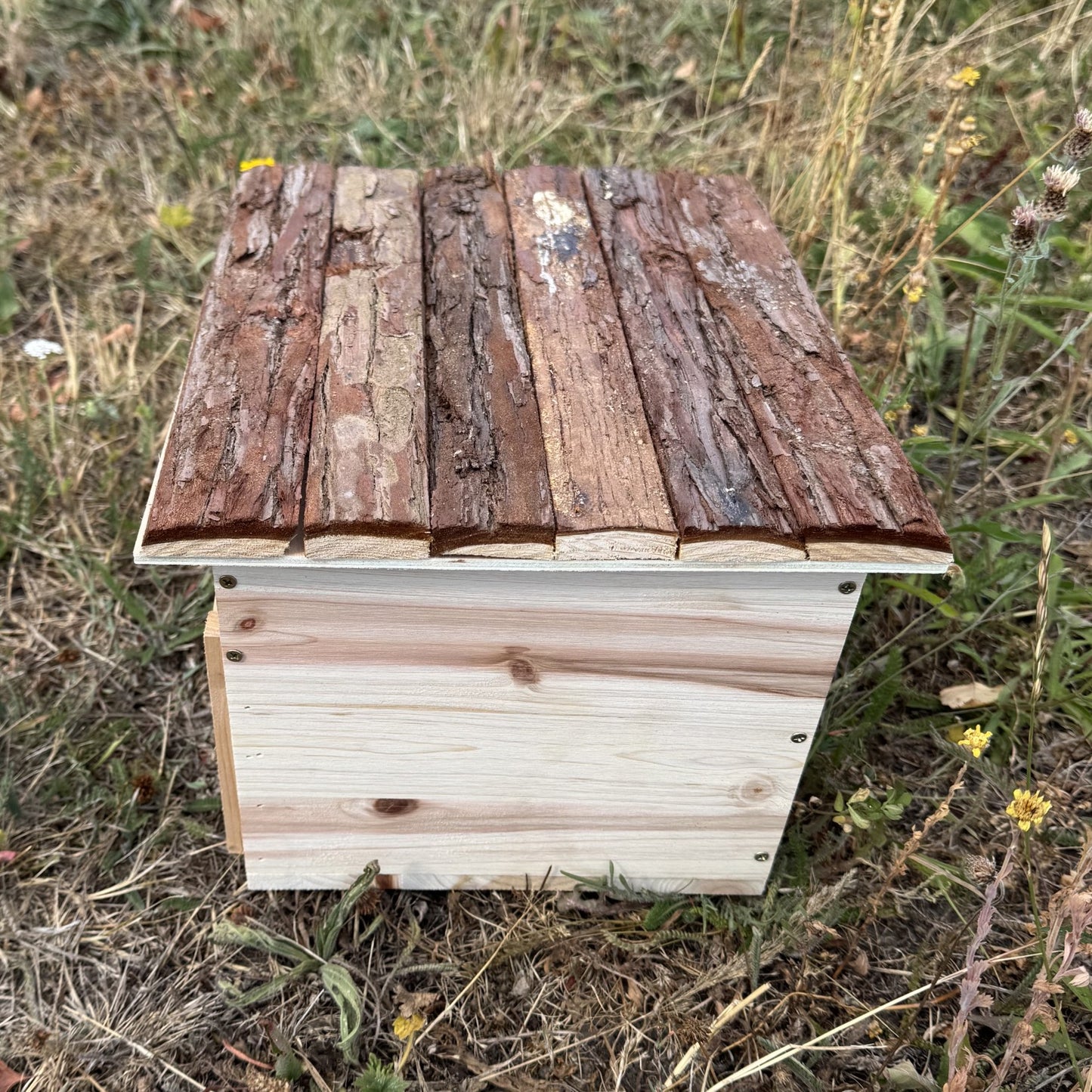 Wooden Hedgehog House Hogitat With Pitched Bark Roof