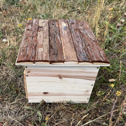 Wooden Hedgehog House Hogitat With Pitched Bark Roof
