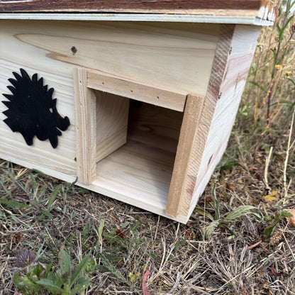 Wooden Hedgehog House Hogitat With Pitched Bark Roof