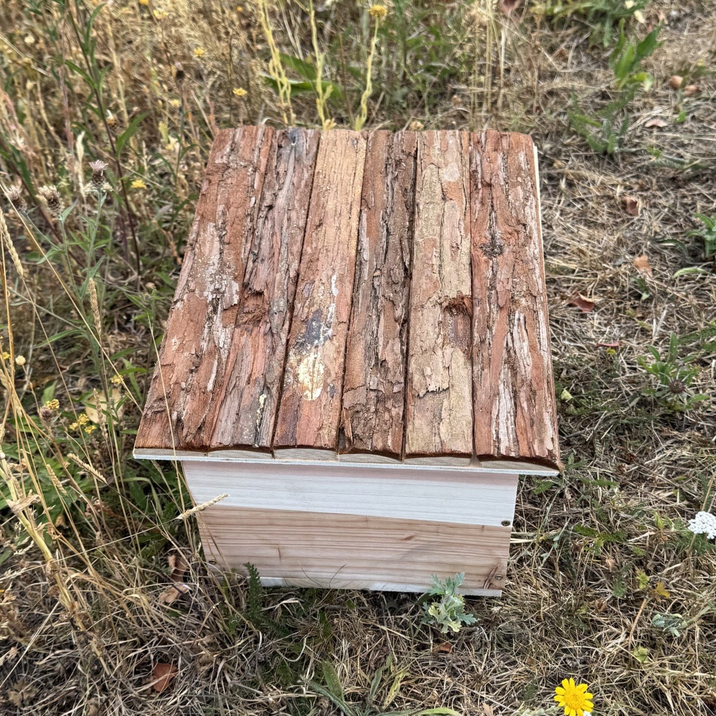 Wooden Hedgehog House Hogitat With Pitched Bark Roof