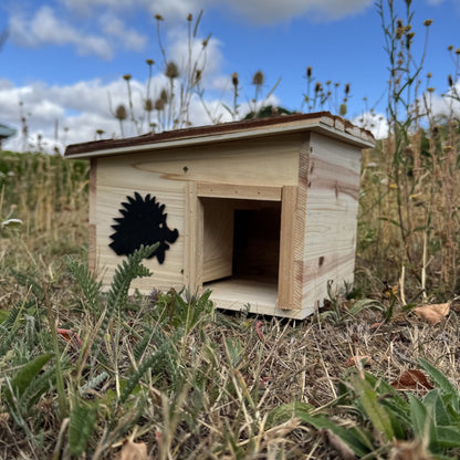 Wooden Hedgehog House Hogitat With Pitched Bark Roof