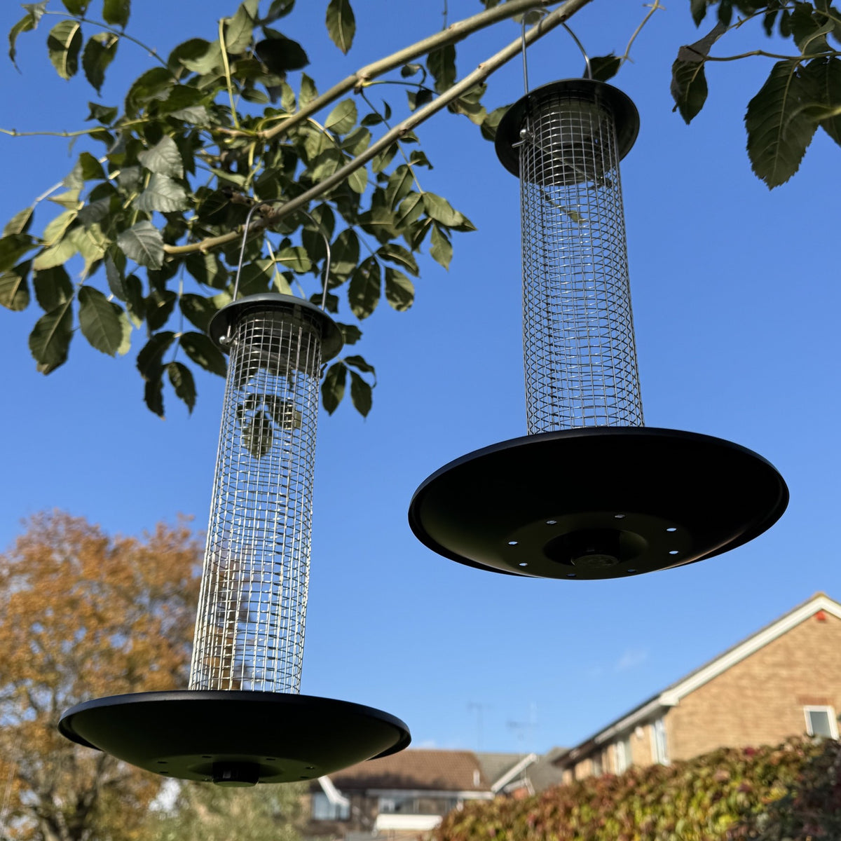 Heavy Duty Hanging Bird Peanut Feeder with Nut Catcher Tray (Set of 2)