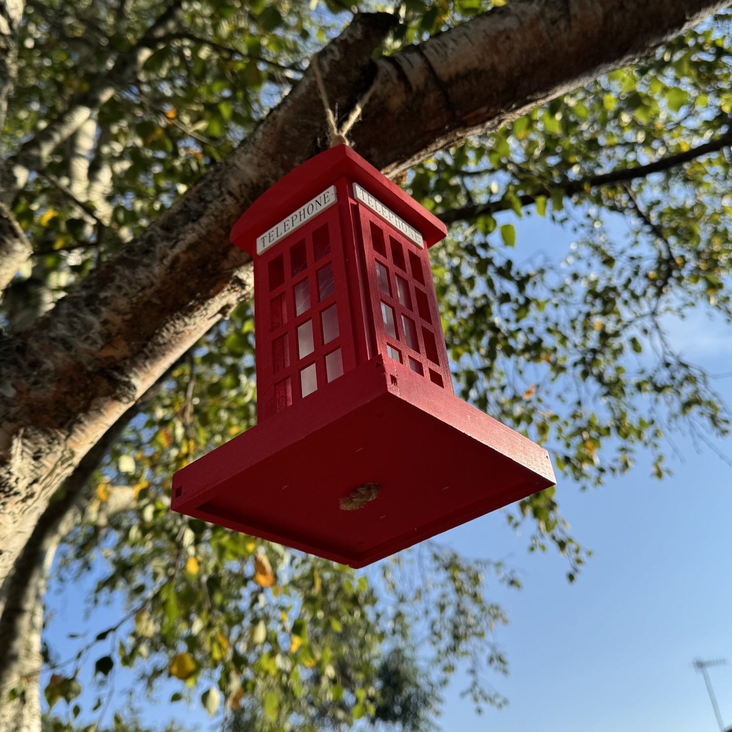 Telephone Box Wooden Bird Seed Feeder