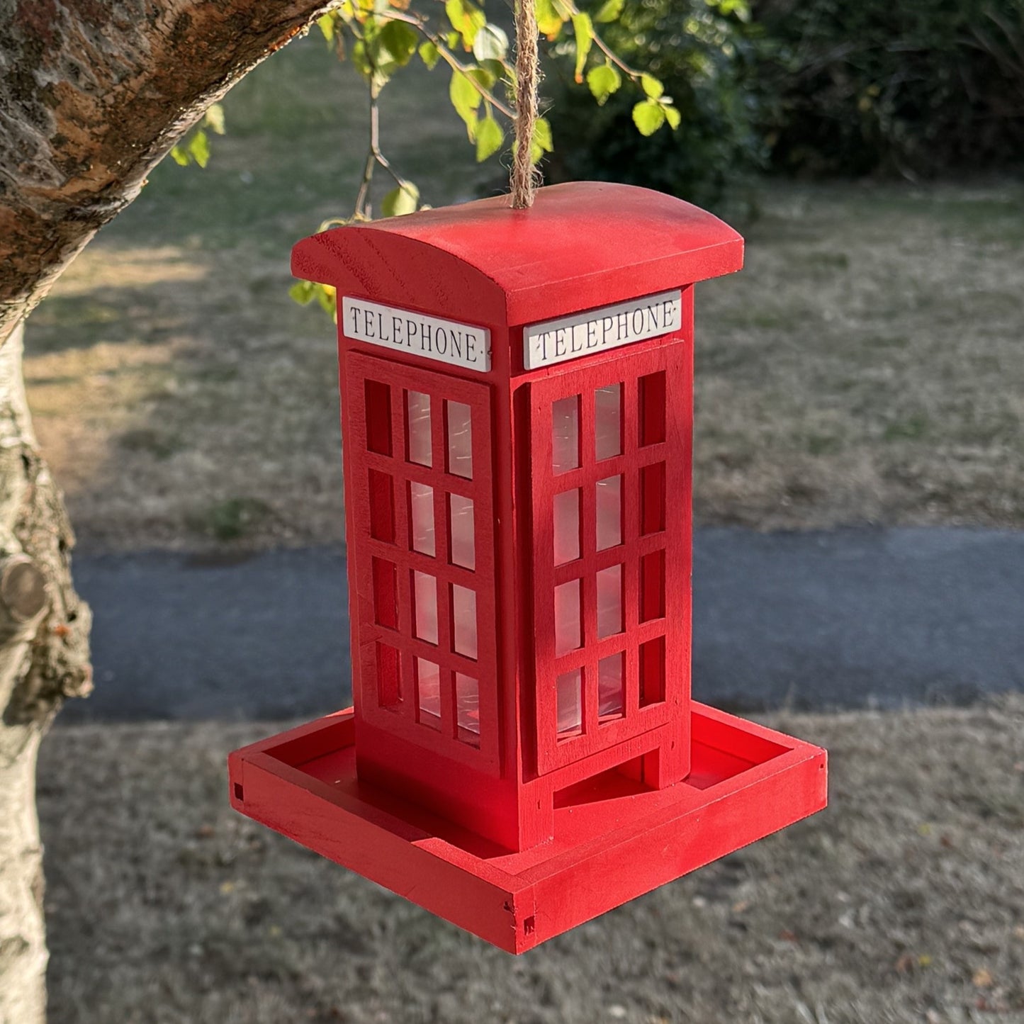 Telephone Box Wooden Bird Seed Feeder