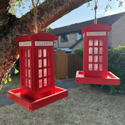Telephone Box Wooden Bird Seed Feeder (Set of 2)
