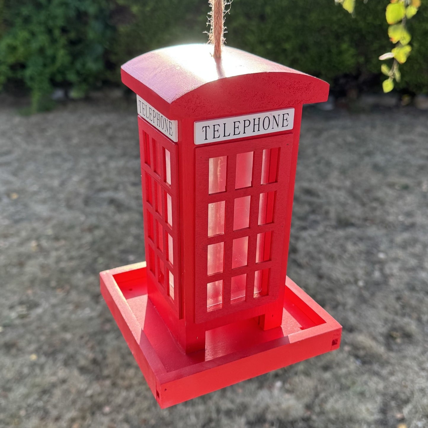 Telephone Box Wooden Bird Seed Feeder