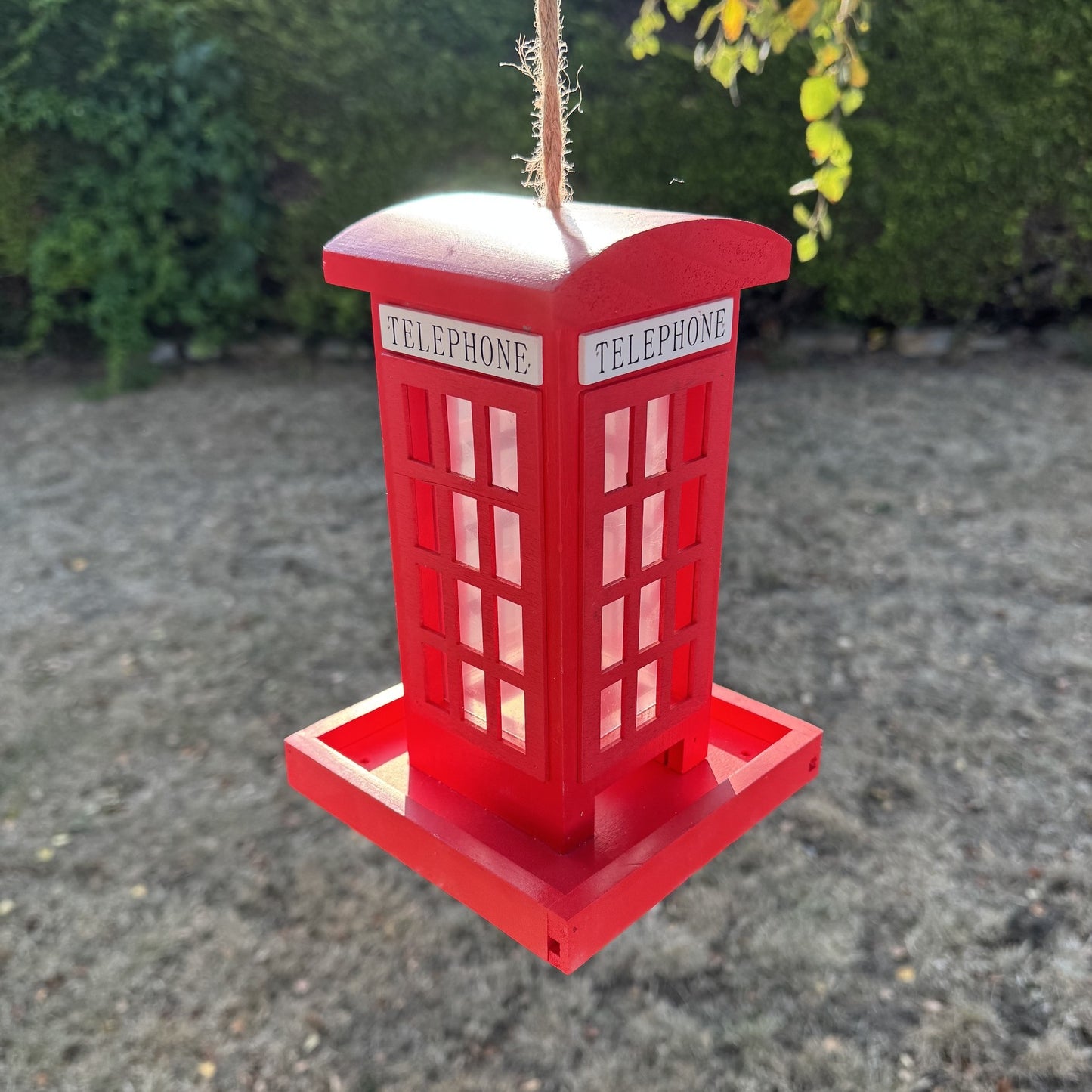 Telephone Box Wooden Bird Seed Feeder