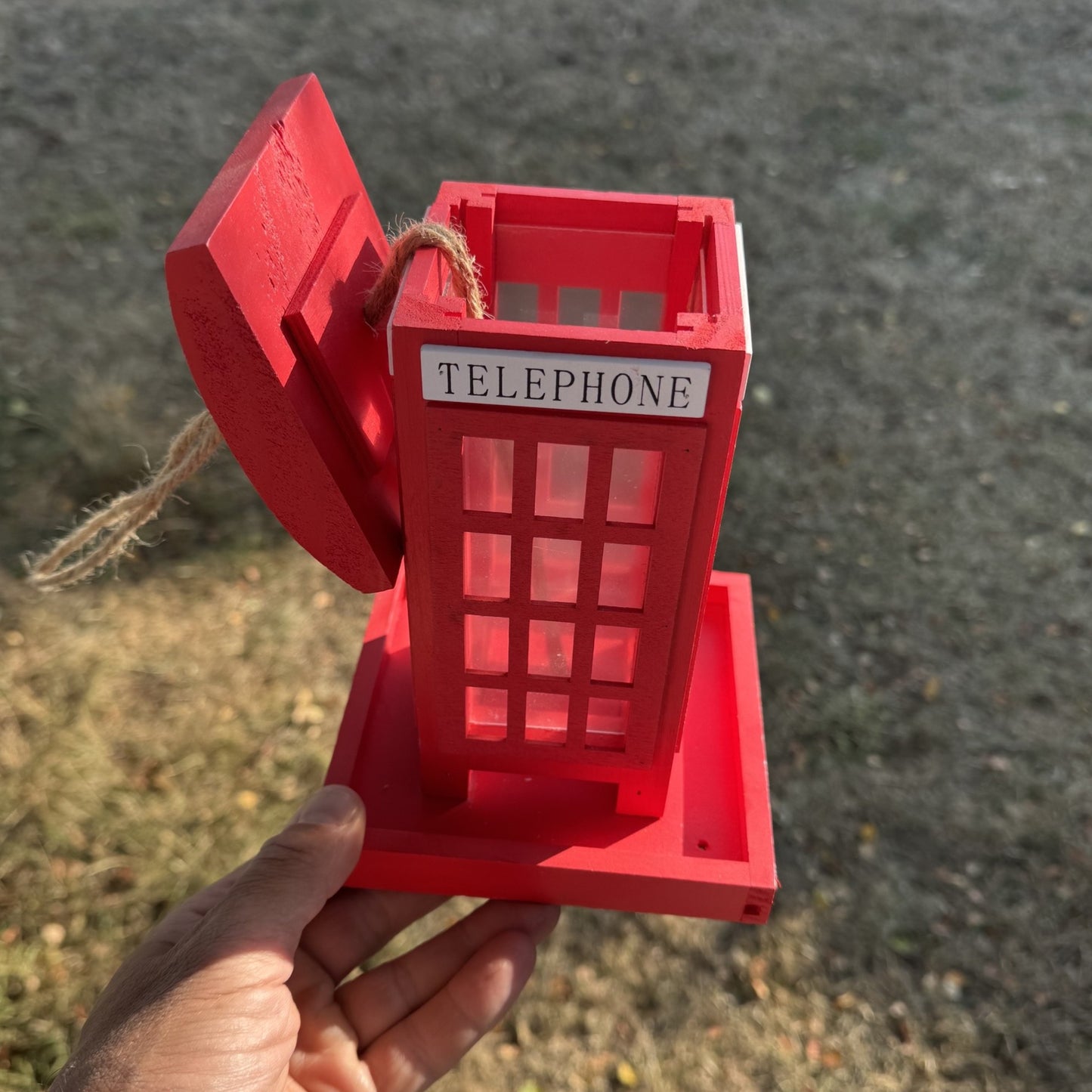 Telephone Box Wooden Bird Seed Feeder