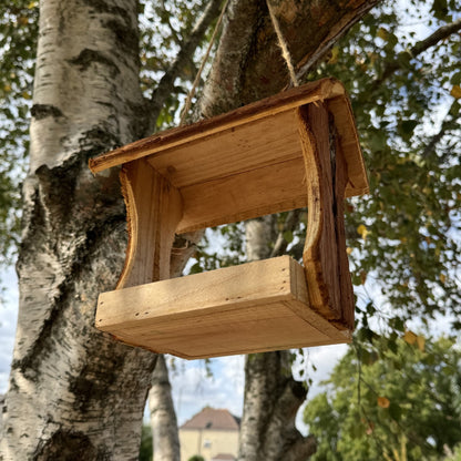 Hanging Wooden Bird Table Feeder with Bark Roof