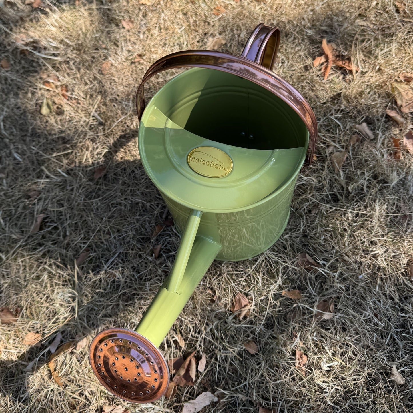 Sage Green & Copper Metal Watering Can (3.5 Litre)