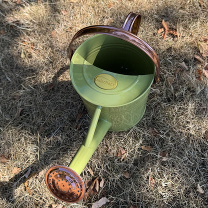 Sage Green & Copper Metal Watering Can (3.5 Litre)