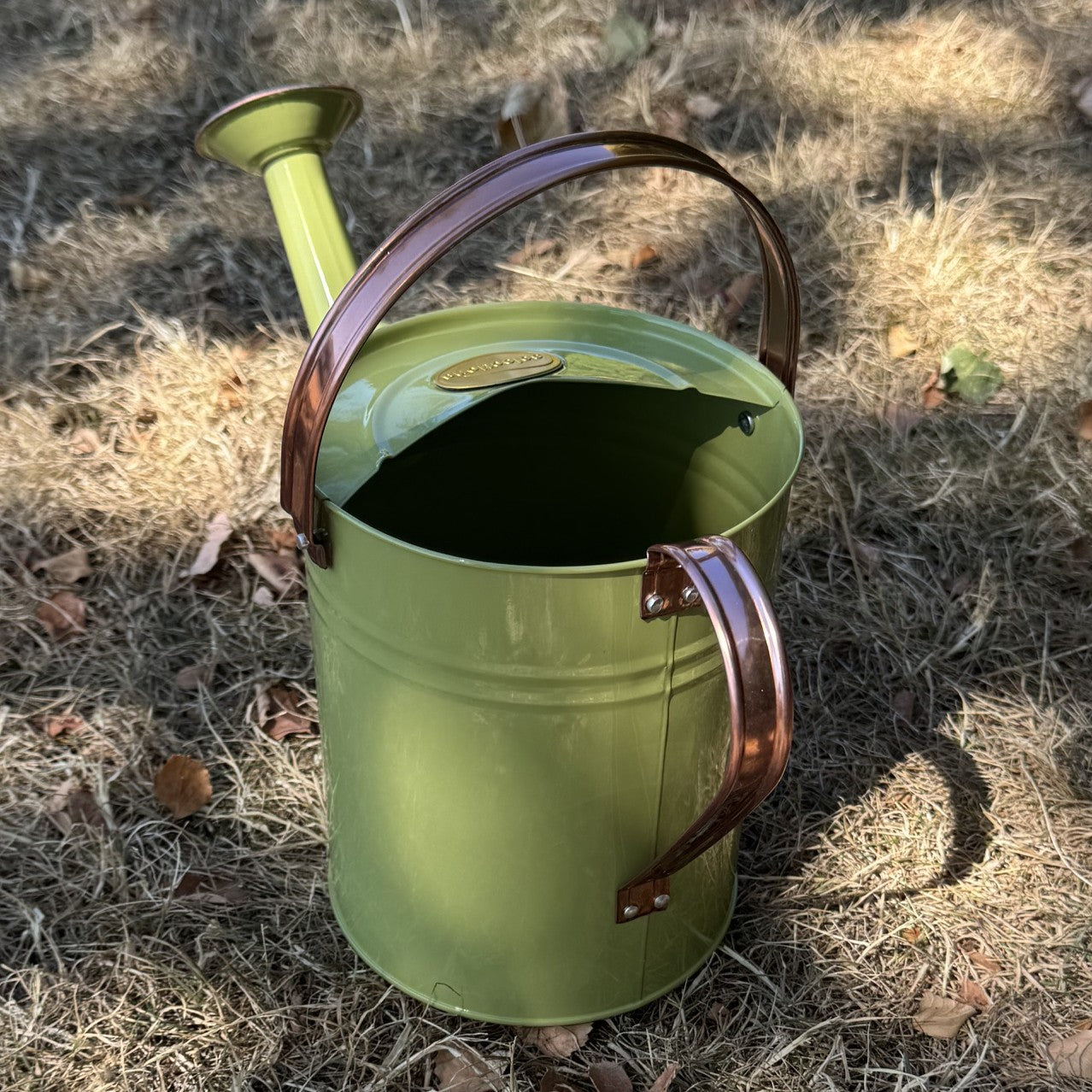 Sage Green & Copper Metal Watering Can (3.5 Litre)