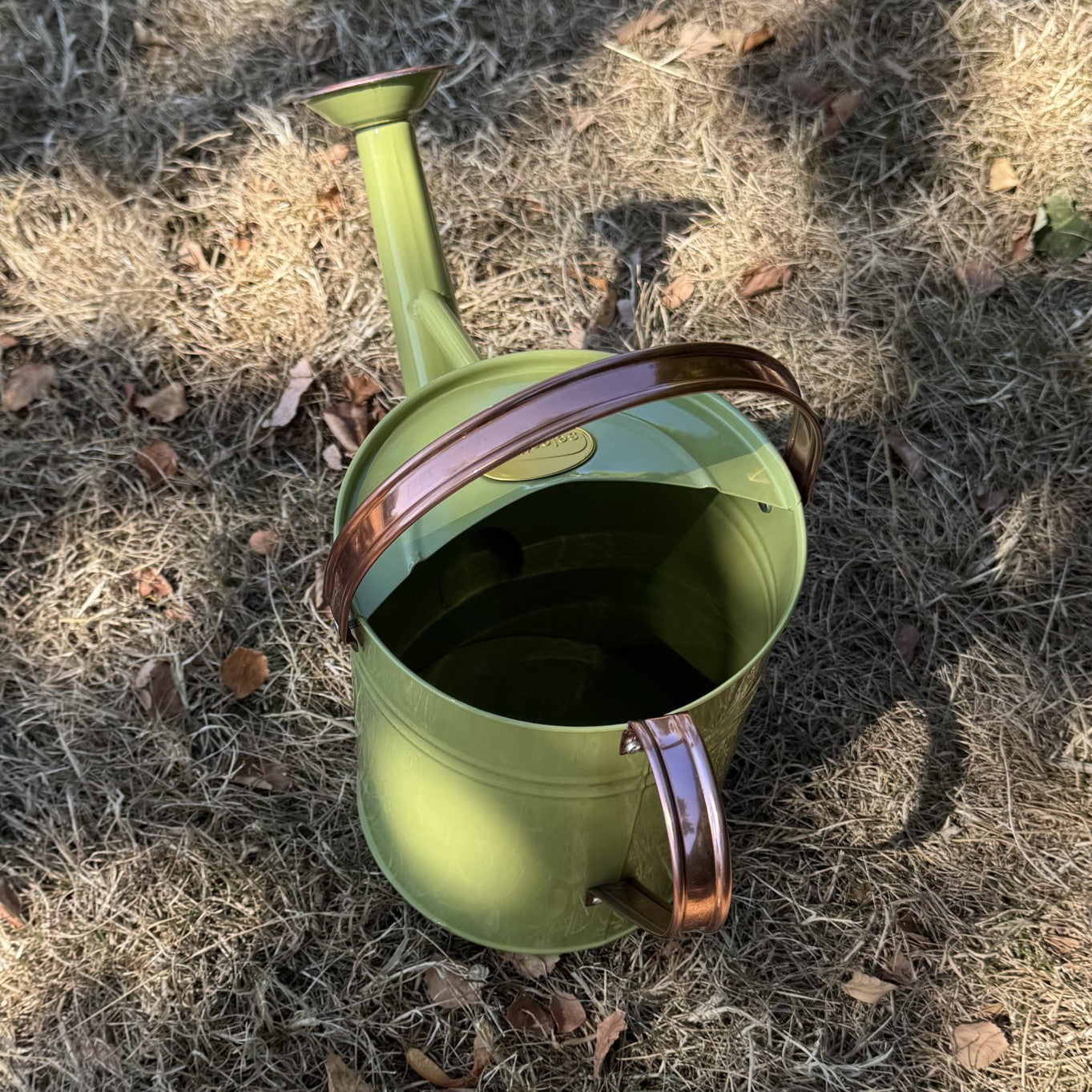 Sage Green & Copper Metal Watering Can (3.5 Litre)