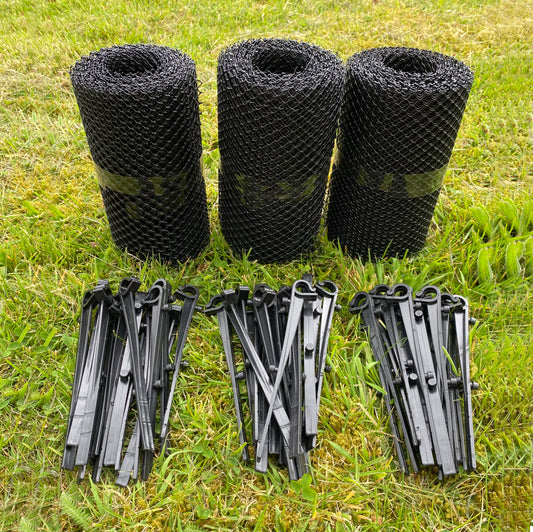 18m Gutter Mesh Netting Protection Guard with 45 Fixing Clips (3 Rolls)