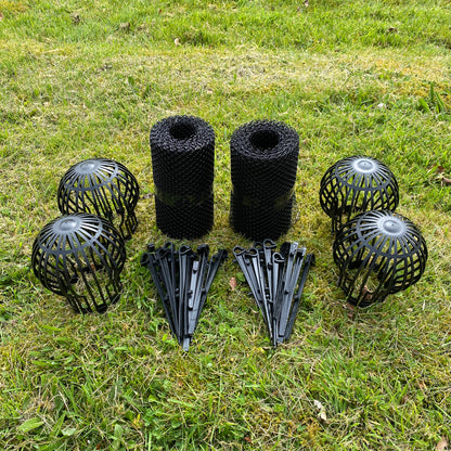 12m Gutter Protection Mesh Guard & Downpipe Filter Guards (Set of 4)