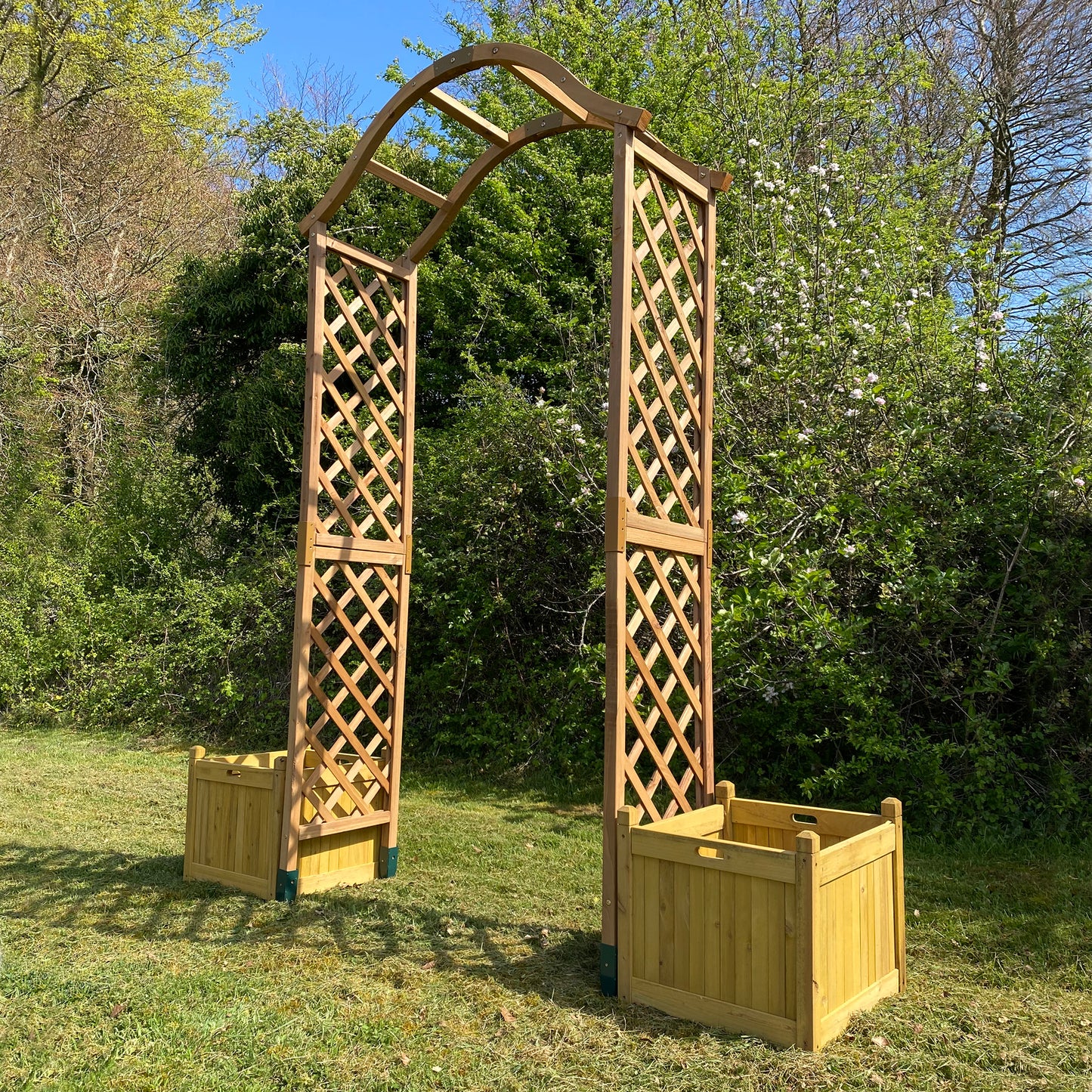 Dorchester Wooden Arch with Planters and Ground Spikes