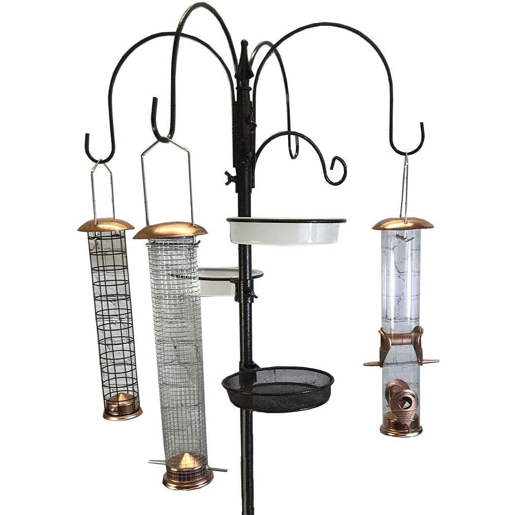 Deluxe Complete Metal Bird Feeding Station with Large Copper Style Feeders - Damaged Box Stock