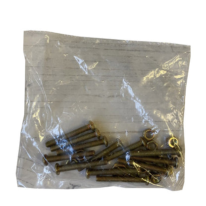 A pack of screw fixings for metal garden obelisks, sealed in a plastic bag.