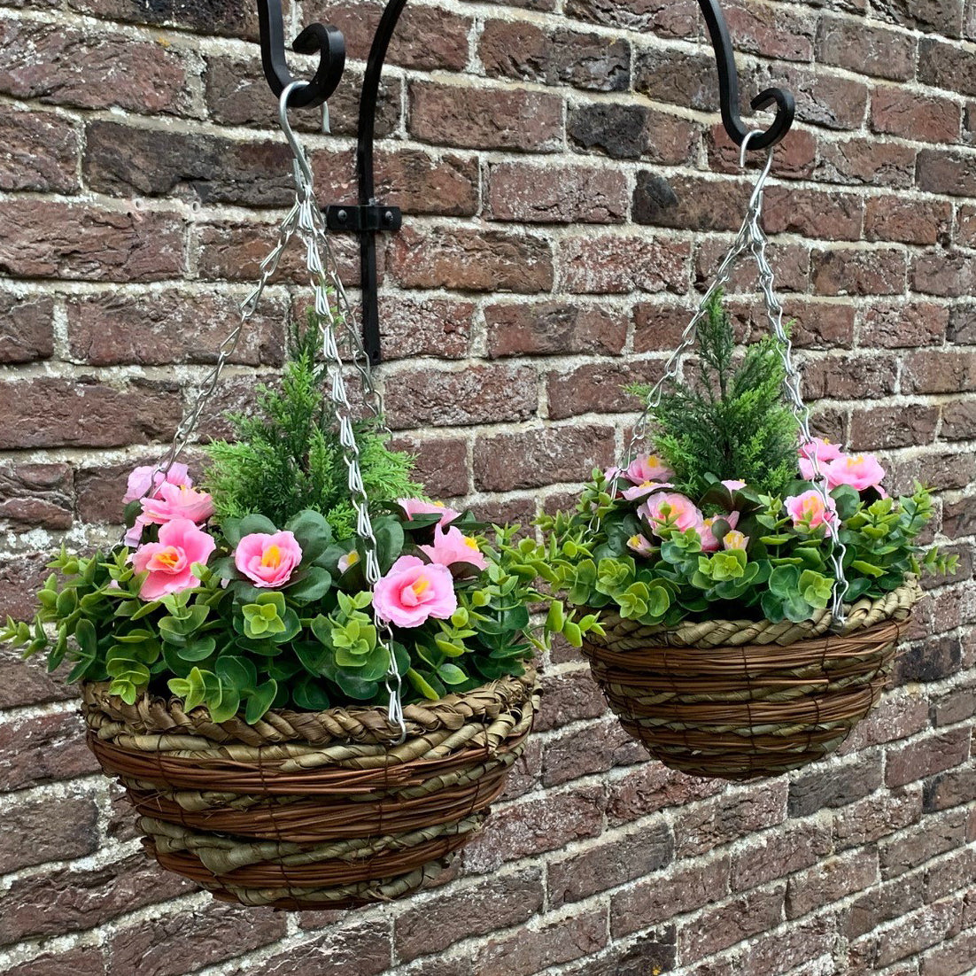 Artificial Azalea Topiary Hanging Baskets Pack 2