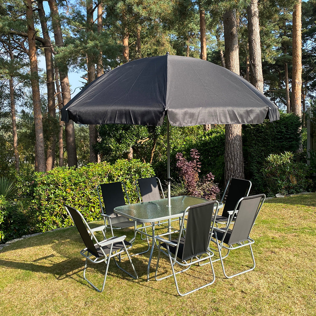 Wareham 8 Piece Metal Garden Furniture Set Folding Chairs Parasol