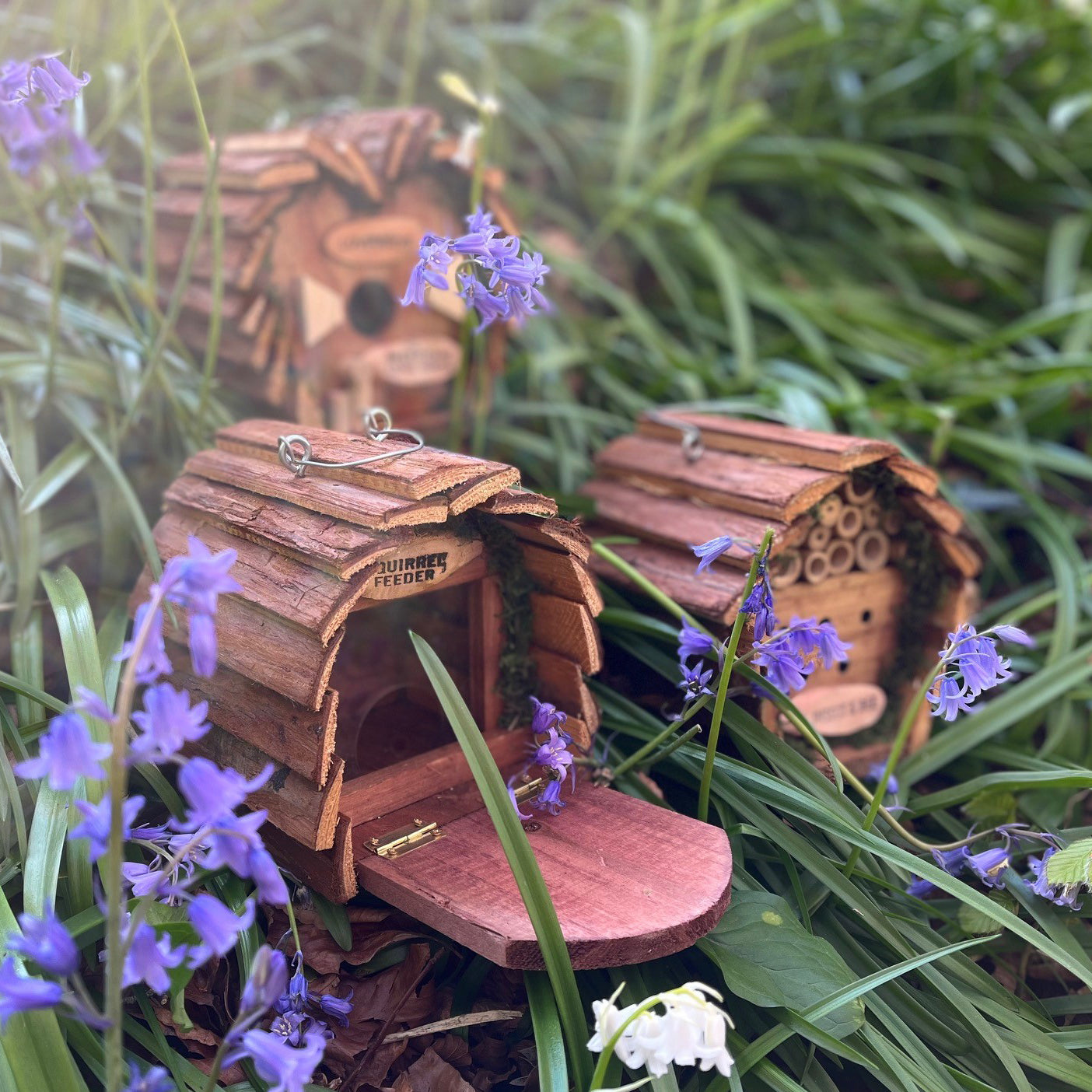 Hanging Wooden Bird Nest Box, Insect Hotel & Squirrel Feeder Wildlife Care Set