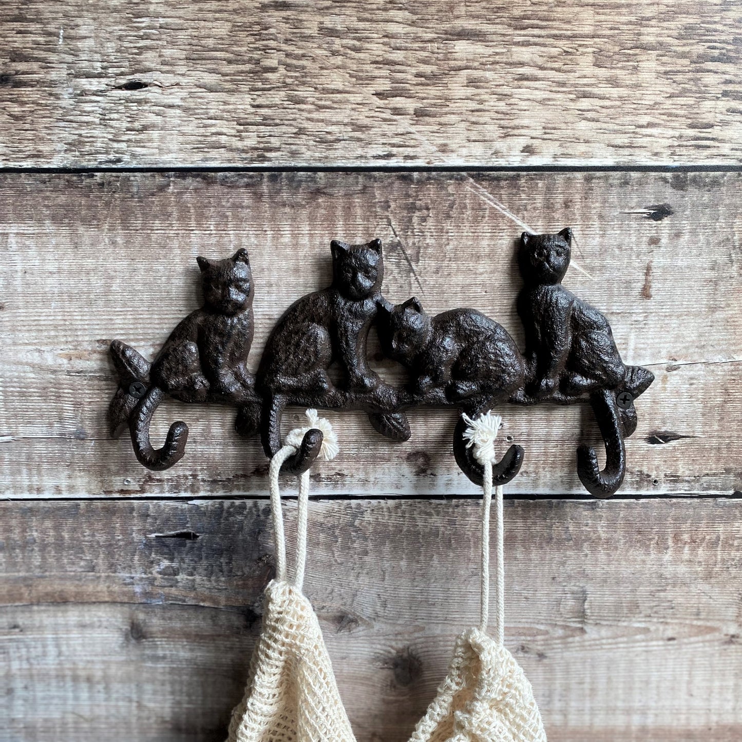 Cat Family Wall Coat Hook Rack in Cast Iron