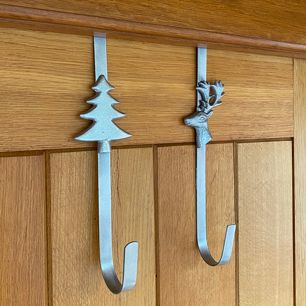 Set of 2 Silver Metal Christmas Wreath Door Hangers