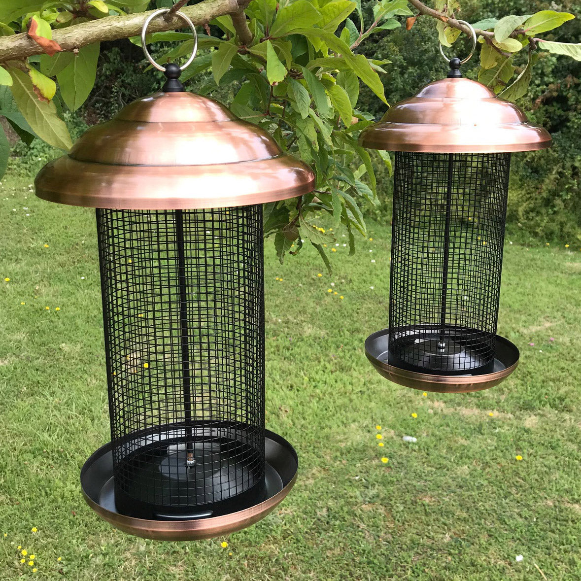 2 x Copper Extra Large Hanging Metal Bird Nut Feeders