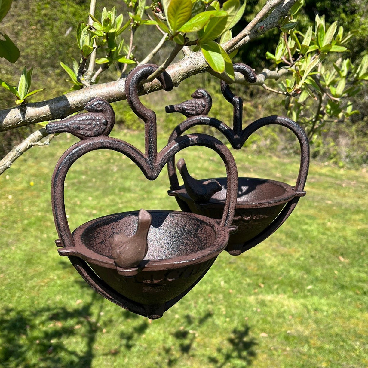 Vintage Hanging Bird Seed Feeder Cast Iron Heart Shape (Set of 2)