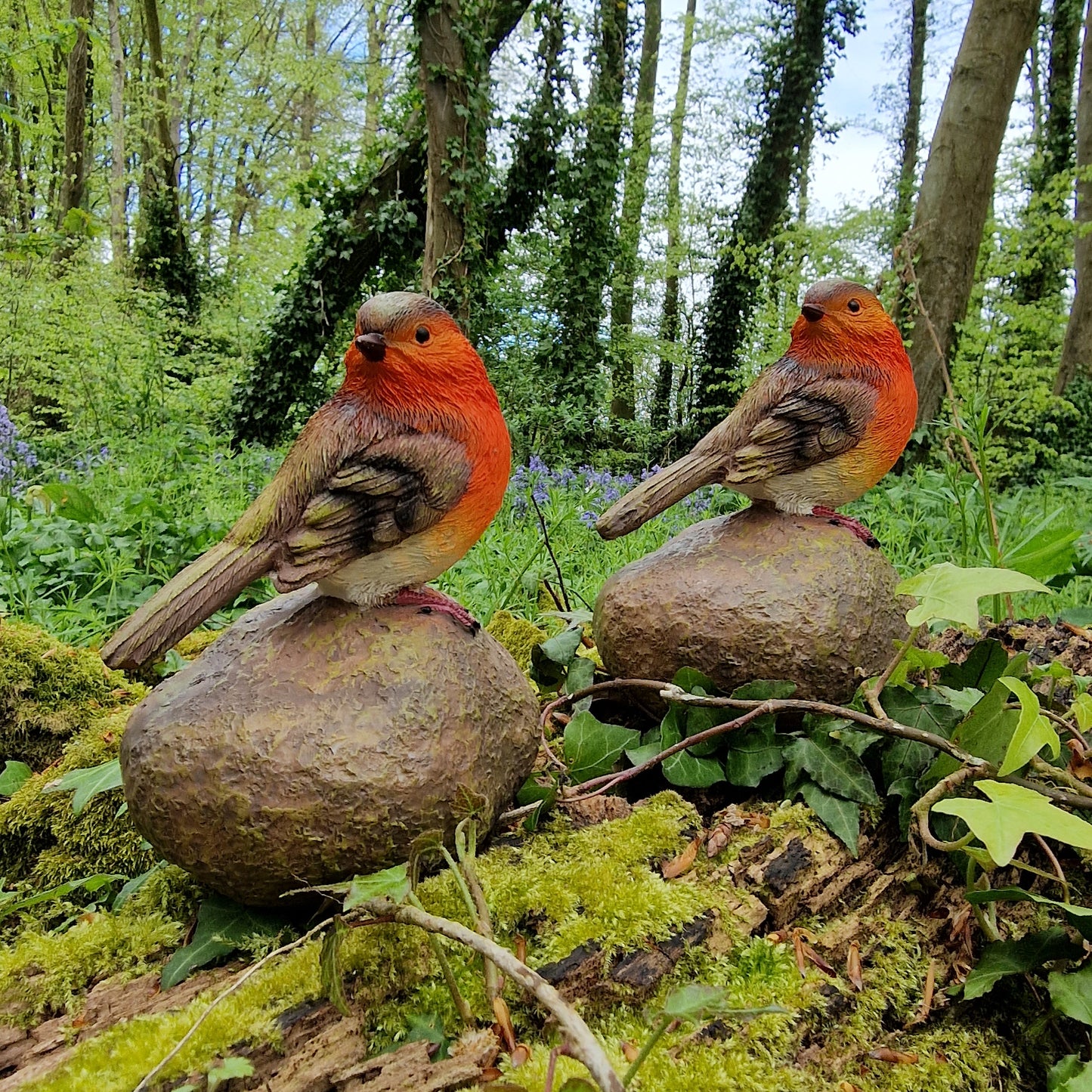 Robin on a Stone Resin Garden Ornaments (Set of 2)