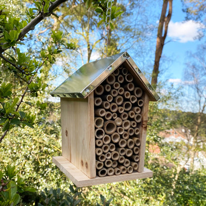 Wooden Hanging Insect, Bug and Bee House with Metal Roof