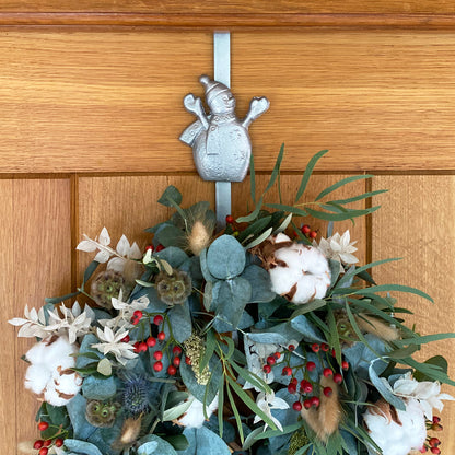 Snowman Silver Metal Christmas Wreath Door Hanger