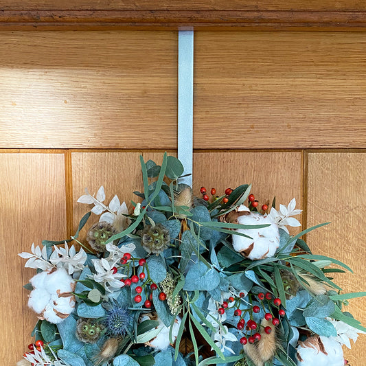 Traditional Silver Metal Christmas Wreath Door Hanger