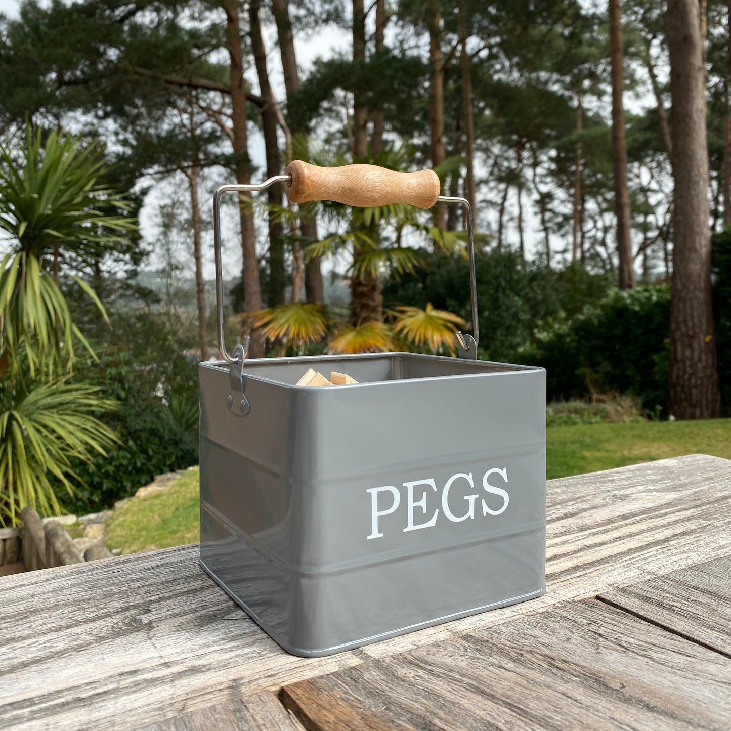 Peg Storage Tin In French Grey