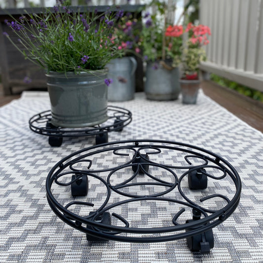 Set of 2 Round Metal Plant Pot Trolley Movers (35cm)