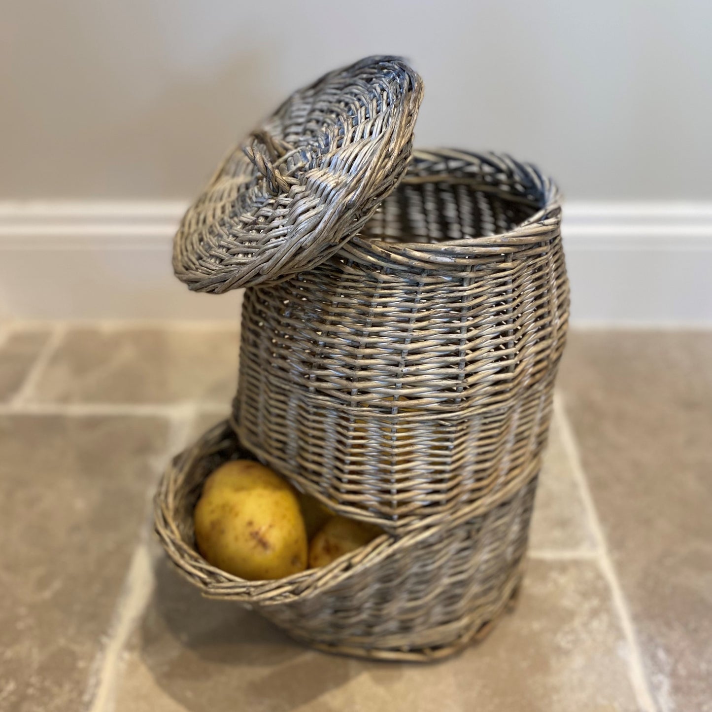Grey Wash Willow Potato Storage Hopper Basket