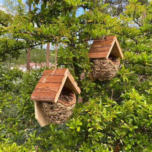 Woven House Martin Bird Nesters with Wooden Roof (Set of 2)