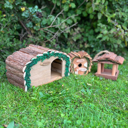 Wooden Hedgehog House With Bird House & Hanging Feeder