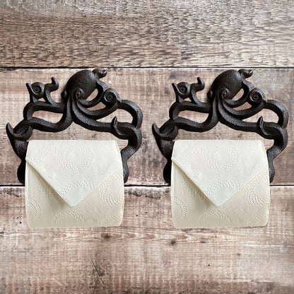 Wall Mounted Octopus Loo Roll Holder in Cast Iron (Set of 2)
